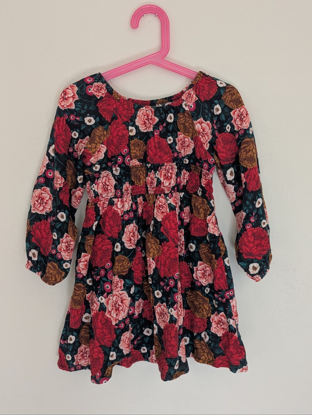 Old Navy Floral Long-Sleeve Dress with Red & Pink Blooms